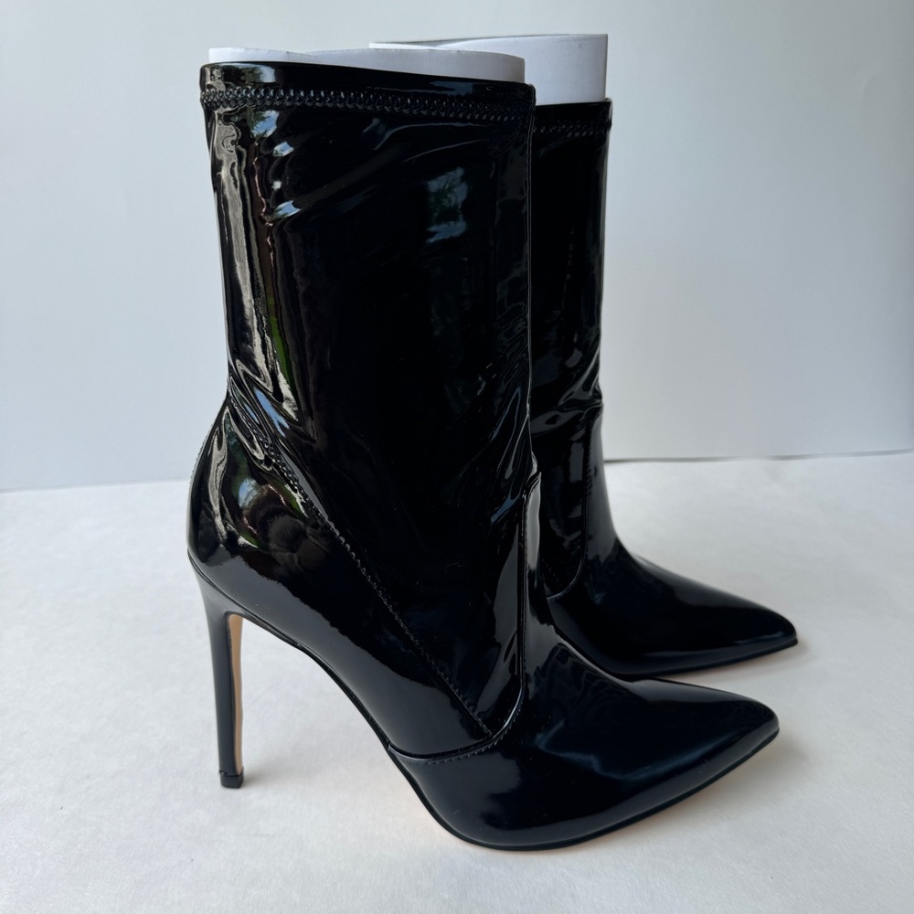 Nine West Black Patent Ankle Booties | Pointed Toe Stiletto Heel Like New - Picture 6 of 9